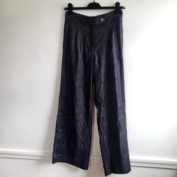 New Elie Tahari Linen Blend Wide Leg Black Pants Trousers NWT Size 8 US - Picture 9 of 12